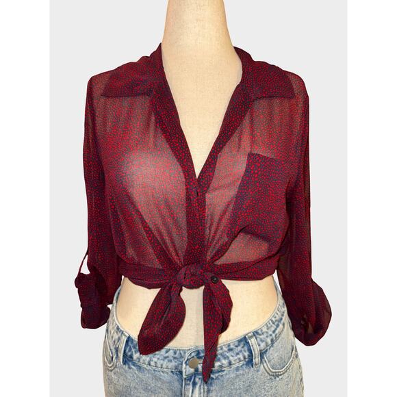 Women’s Tommy Hilfiger Semi Sheer Navy Red Print Blouse Size M - Picture 9 of 11